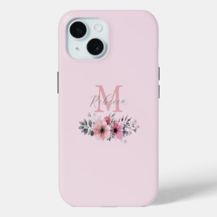 Coque iPhone 15 Blush rose chic botanique aquarelle florale