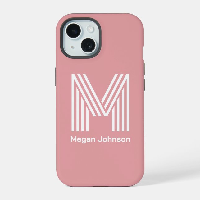 Coque iPhone 15 Blush Rose Monogramme Moderne (Verso)