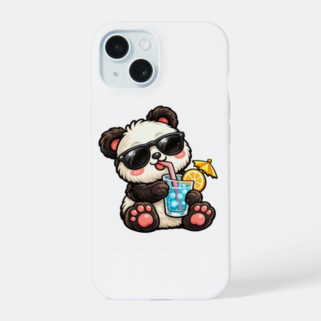 Coque iPhone 15 Boisson Cool Panda (Verso)