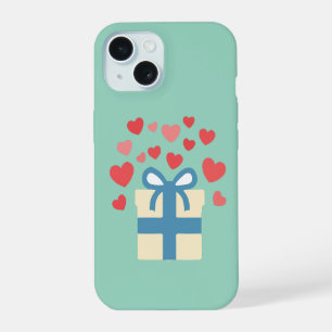 Coque iPhone 15 Boîte à cadeau douce avec cœurs d'amour flottants