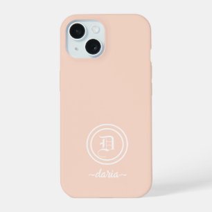 Coque iPhone 15 Boîtier de téléphone à monogramme de pêche personn