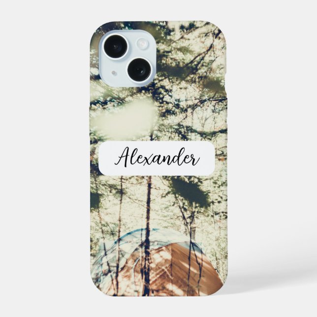 Coque iPhone 15 Boîtier de téléphone de forêt et de tente (Verso)