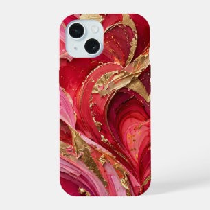 Coque iPhone 15 Boîtier iPhone 15 en marbre rouge et rose or