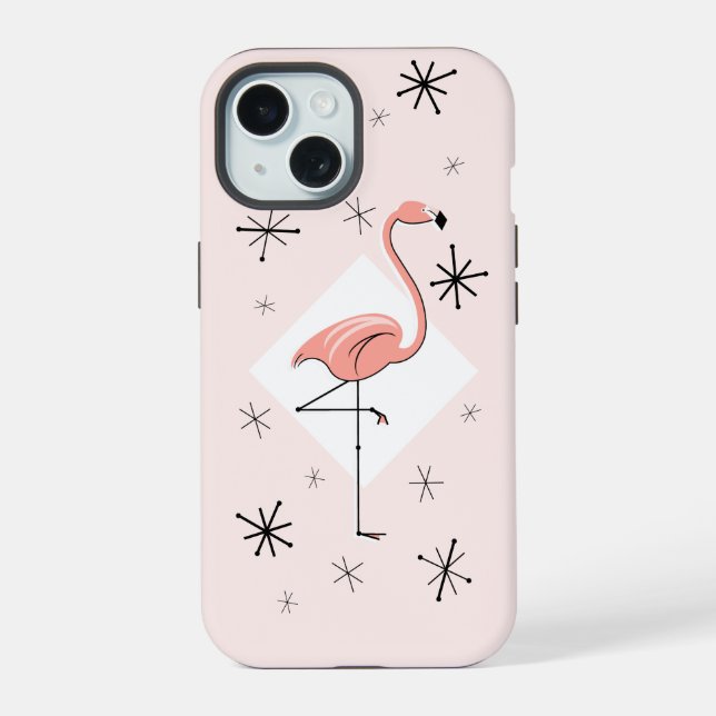 Coque iPhone 15 Boîtier iPhone diamant rose flamant (Verso)