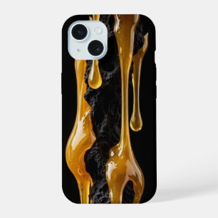 Coque iPhone 15 Boîtier iPhone en or et roche volcanique noire