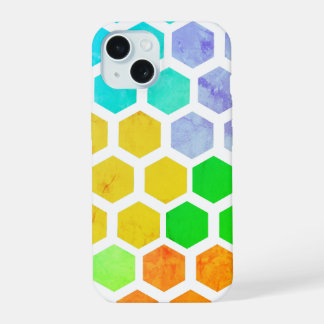 Coque iPhone 15 Boîtier iPhone Hexagonal Coloré Moderne