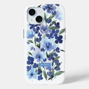 Coque iPhone 15 Boîtier iPhone / iPad à fleurs en aquarelle bleue