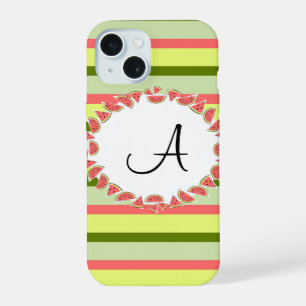 Coque iPhone 15 Boîtier iPhone 'Monogram' Classique Rayure Pastèqu
