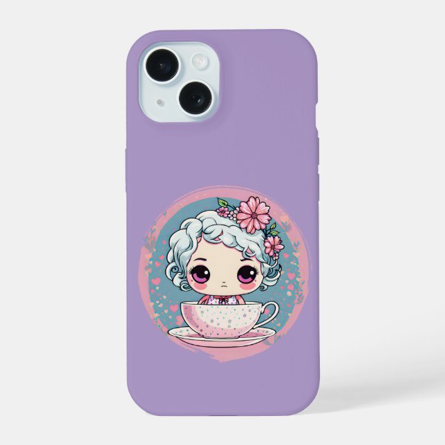 Coque iPhone 15 Boîtier pour iPhone / iPad de poupée de tasse à th (Verso)