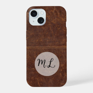 Coque iPhone 15 Boîtier téléphonique en cuir Brown avec réglage ce