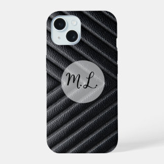 Coque iPhone 15 Boîtier téléphonique en cuir noir Motif Chevron