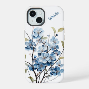 Coque iPhone 15 Boîtier téléphonique floral d'hiver personnalisé
