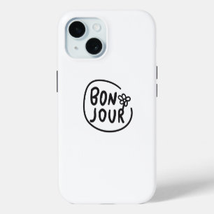 Coque iPhone 15 Bonjour Simple Moderne Floral Salutation Française