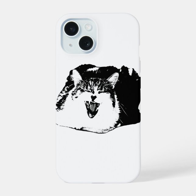 Coque iPhone 15 Bord net, Appel de chat (Verso)