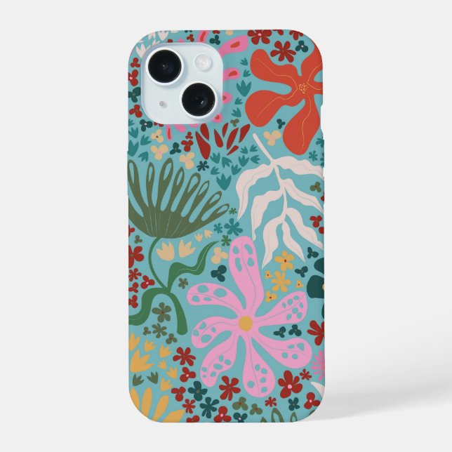 Coque iPhone 15 Botanique série Turqoise (Verso)