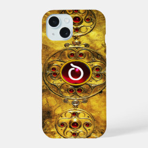 COQUE iPhone 15 BOUCLIER DE GUERRIER CELTIQUE ANTIQUE RUBIS MONOGR
