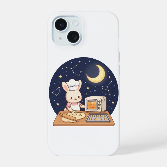 Coque iPhone 15 Boulangerie Lapin au Clair de Lune (Verso)