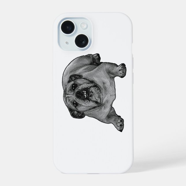 Coque iPhone 15 Bouledogue de poche, cool à points d'encre (Verso)