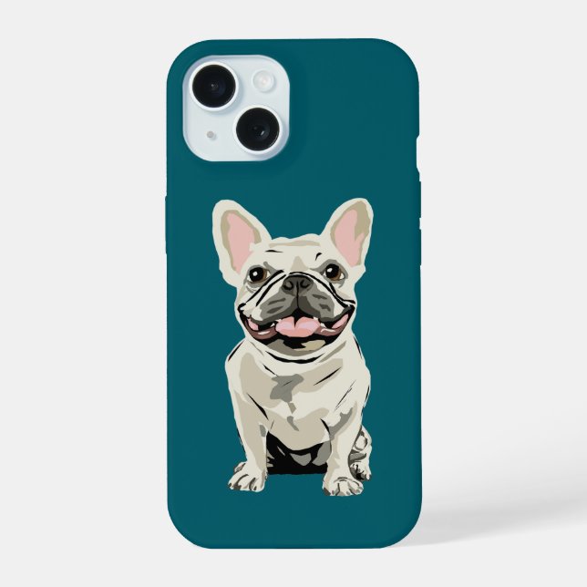 Coque iPhone 15 Bouledogue français crème, J'aime mon chien (Verso)