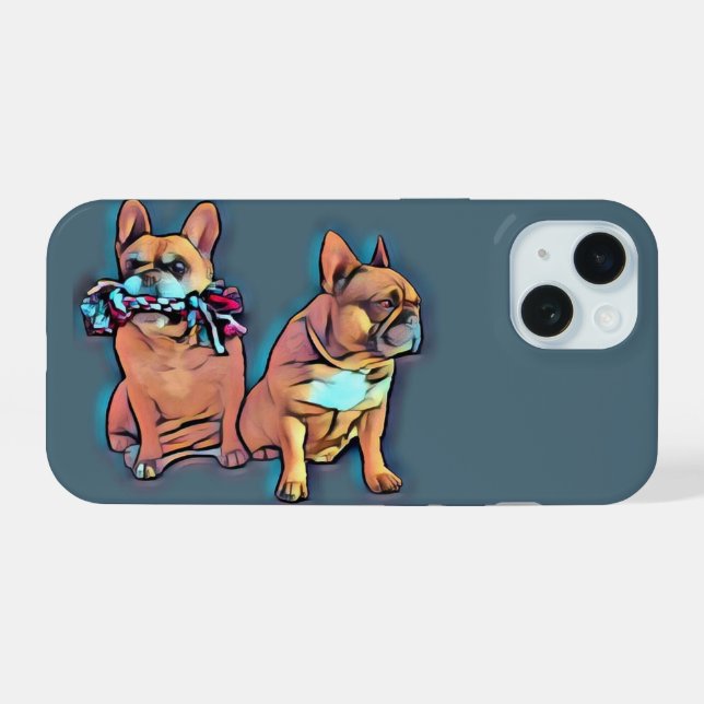 Coque iPhone 15 Bouledogue français deux amis (Verso Horizontal)