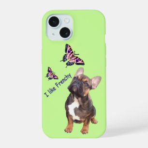 Coque iPhone 15 Bouledogue français papillon