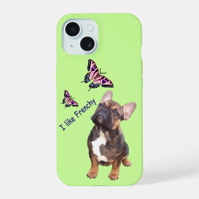 Coque iPhone 15 Bouledogue français papillon (Verso)