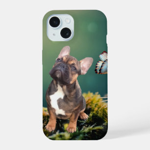 Coque iPhone 15 Bouledogue français papillon