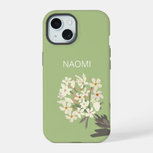 Coque iPhone 15 Bouquet Floral Blanc Nom Personnalisé
