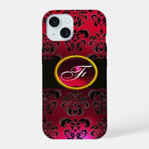 COQUE iPhone 15 BOURGOGNE ROUGE GEMME DE PIERRE DAMASSÉE NOIRE MON