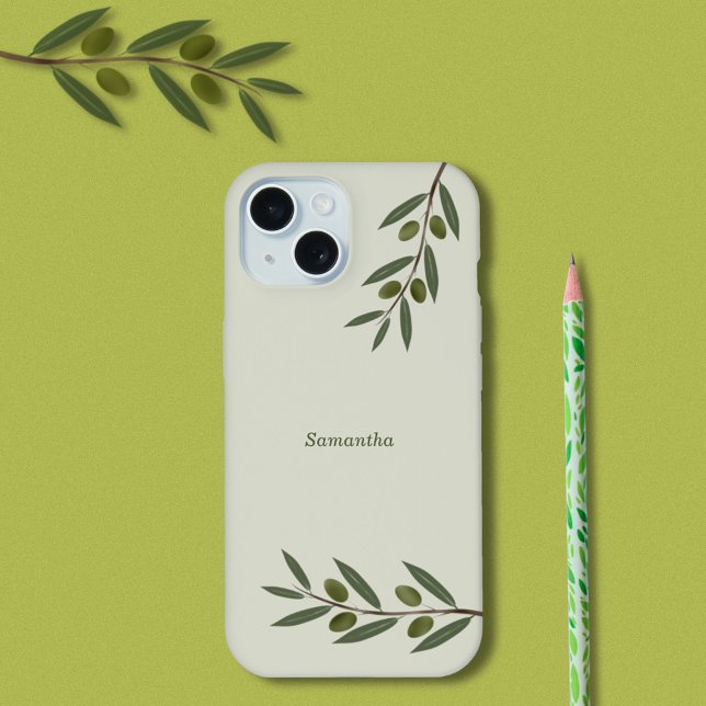 Coque iPhone 15 Branche d'olive aquarelle (Watercolor Olive Branch Phone Case)