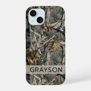 Coque iPhone 15 Branches d'arbres de forêt Camouflage Personnalisé