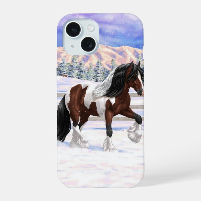Coque iPhone 15 Brown Bay Gypsy Vanner Draft Horse (Verso)