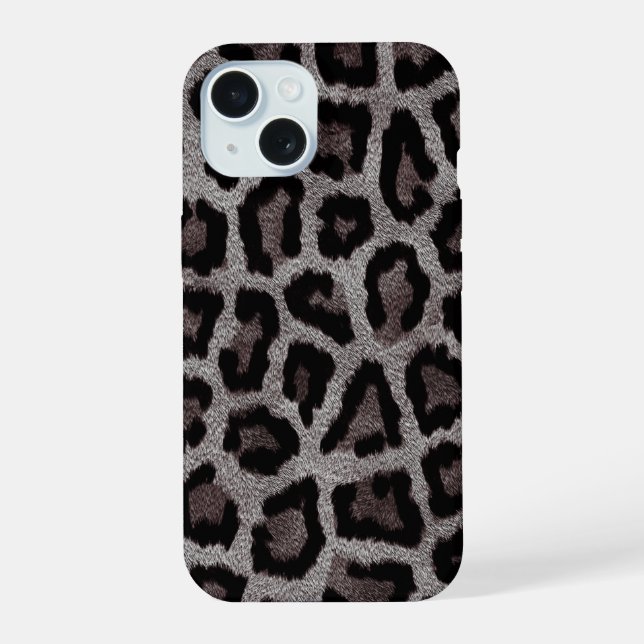 Coque iPhone 15 Brown gris léopard noir (Verso)