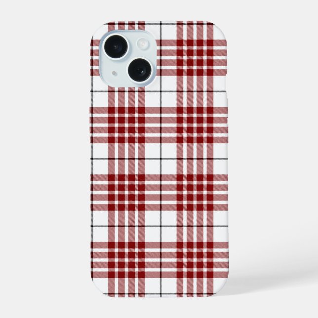 Coque iPhone 15 Buchanan tartan rouge blanc plaid (Verso)