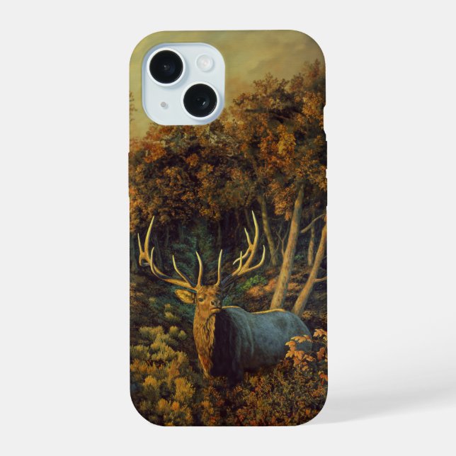 Coque iPhone 15 Bull Elk à l'automne (Verso)