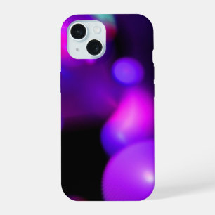 COQUE iPhone 15 BULLES FRACTALES ROSE FUCHSIA VIOLET SUR FOND NOIR