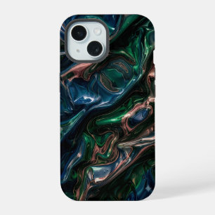 Coque iPhone 15 Ca Dark Emerald Metallic Liquid Fluid Marble Télép