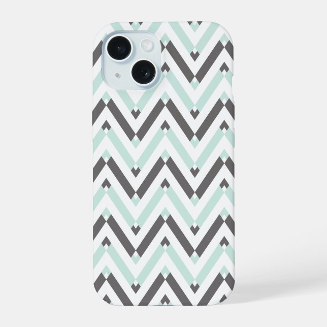 Coque iPhone 15 Ca Modern Mint blanc gris géométrique chevron Desi (Verso)