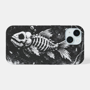 Coque iPhone 15 "Ça va super" - Poisson rouge squelette par BurnsI