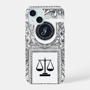 Coque iPhone 15 CABINET JURIDIQUE JUSTICE,AVOCAT Monogramme Noir B