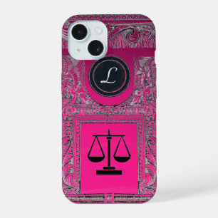 Coque iPhone 15 CABINET JURIDIQUE JUSTICE, AVOCAT Monogramme Rose