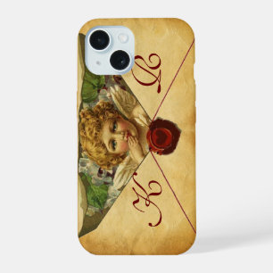 Coque iPhone 15 CACHET DE CIRE PARCHEMIN CŒUR D'ANGE Monogramme