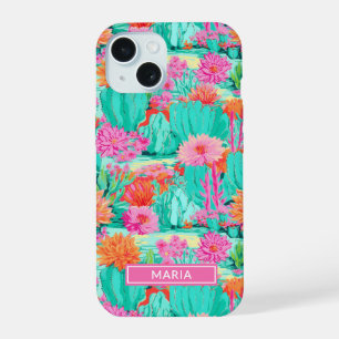 Coque iPhone 15 Cactus Fleuris Personnalisés Moderne