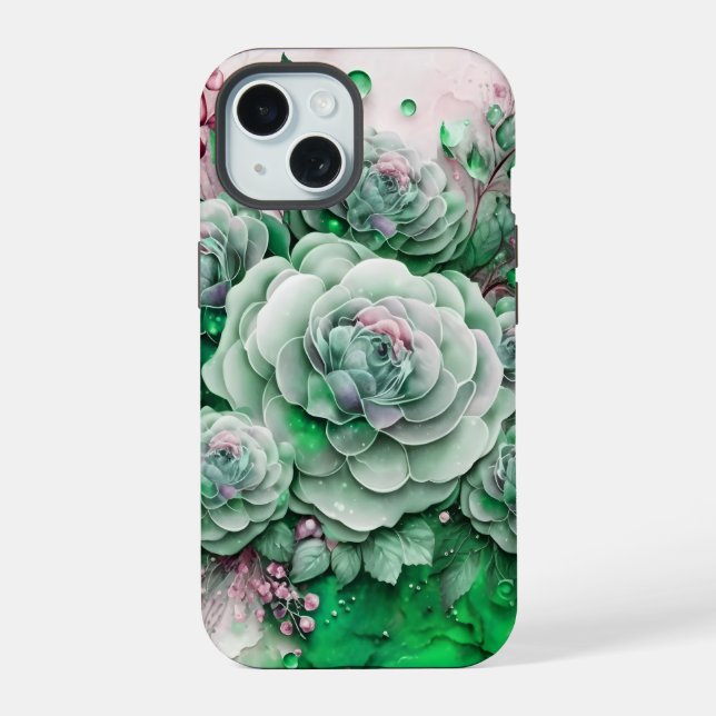 Coque iPhone 15 Cactus vert et rose Succulent (Verso)
