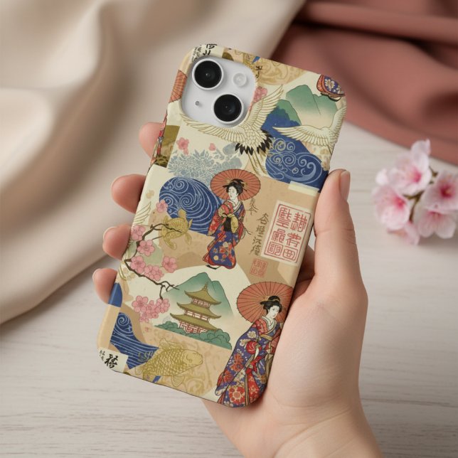 Coque iPhone 15 Cadeau d'art de moodboard d'anime vert japonais ca (Créateur téléchargé)