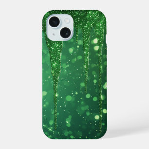 Coque iPhone 15 Cadeau Luxueux Émeraude Pailleté Élégant Bokeh Sci