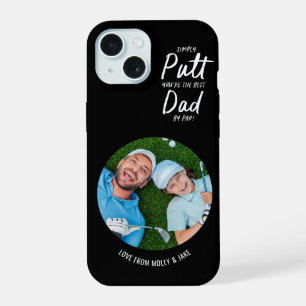 Coque iPhone 15 Cadeau photo papa golf typographie noire moderne