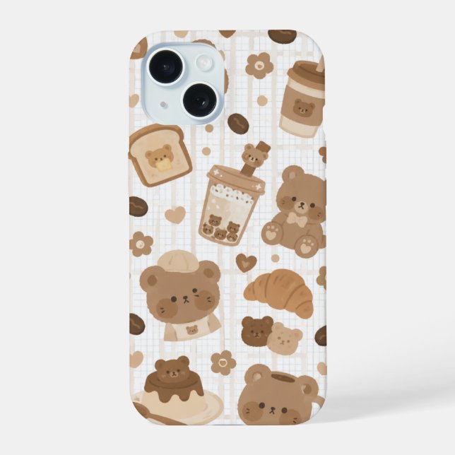 Coque iPhone 15 Café Cozy Bear (Verso)