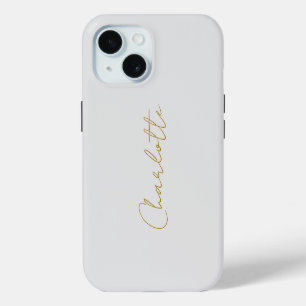 Coque iPhone 15 Calligraphie or couleur gris Personnalisé Edition 
