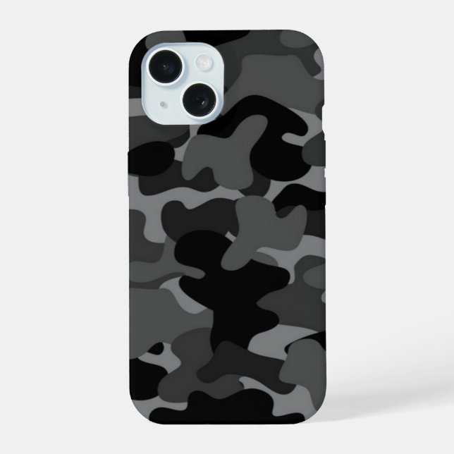Coque iPhone 15 Camo Gris Noir (Verso)